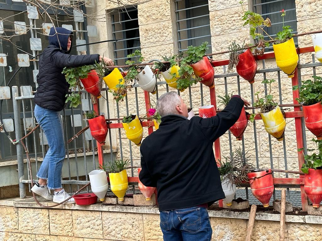 استصلاح الحائط الاخضر في المدرسة ضمن مشروع التطوع الصفي